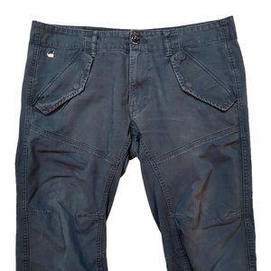 G Star Raw Pants Mens Tapered Leg Navy Drawstring Ankle Articulated Knee 36/34